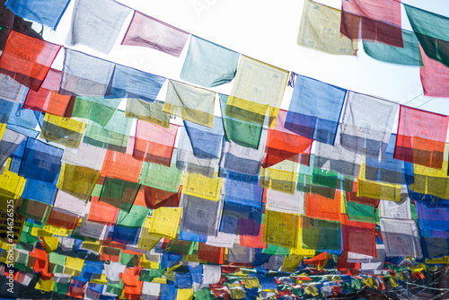 Tibetan prayer flags in town at Kathmandu, Nepal