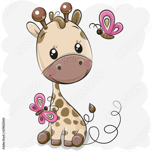 Fototapeta Naklejka Na Ścianę i Meble -  Cute Cartoon Giraffe and butterflies