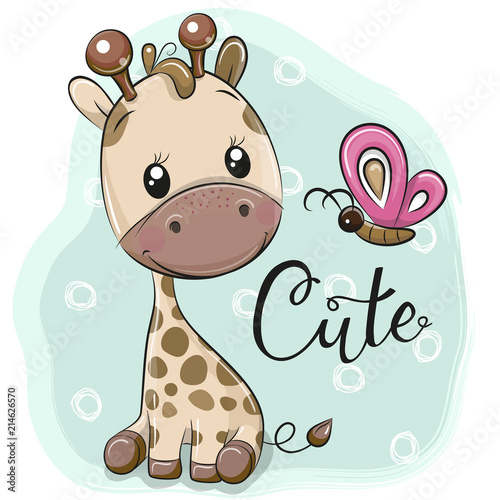 Cute Cartoon Giraffe and butterflies