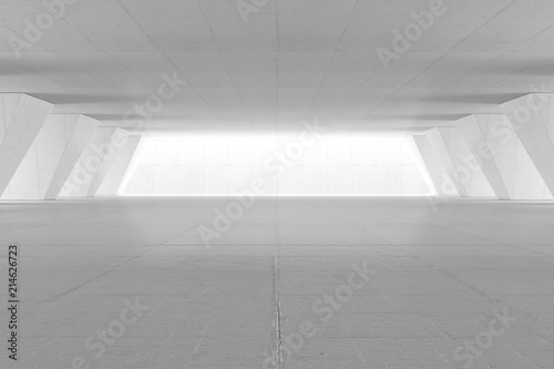 Abstract Empty space with white wall. Modern blank showroom with floor. Future concept. 3d rendering.