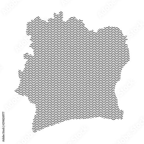 Ivory Coast map country abstract silhouette of wavy black repeating lines. Contour of sinusoid curve. Vector illustration.