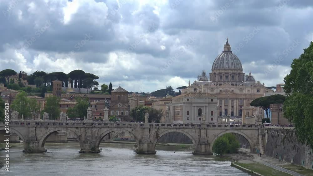 Rome, panorama of the Sisto bridge over the Tiber river. Rome, panorama of the Sisto bridge over the Tiber river.