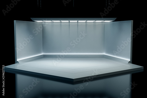 Modern empty stage event with light Futuristic background. Future technology Sci-fi hi tech concept. 3d rendering