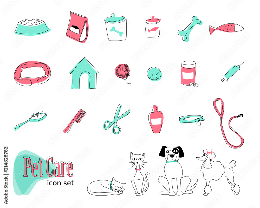 Retro Pet Care Icon Set Retro Pet Care Icon Set