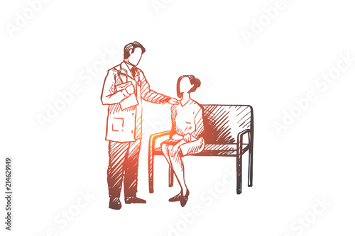 Diagnosis, doctor, patient, oncology, clinic concept. Hand drawn isolated vector.