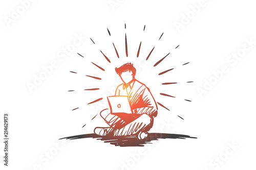 Idea, freelance, freedom, success, laptop concept. Hand drawn isolated vector.