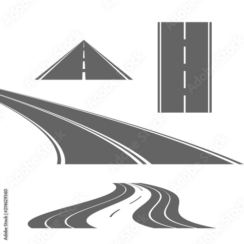 Curve and Straight Roads Isolated on White Background. Vector Design Elements Set for You Design