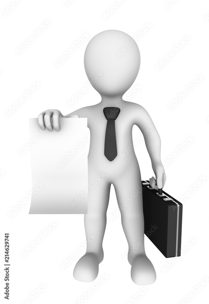 3d businessman with blank contract in hand. 3d illustration. 3d businessman with blank contract in hand. 3d illustration.