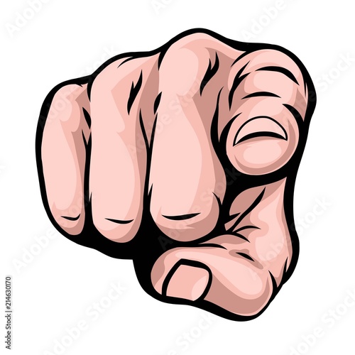 Hand pointing at viewer
