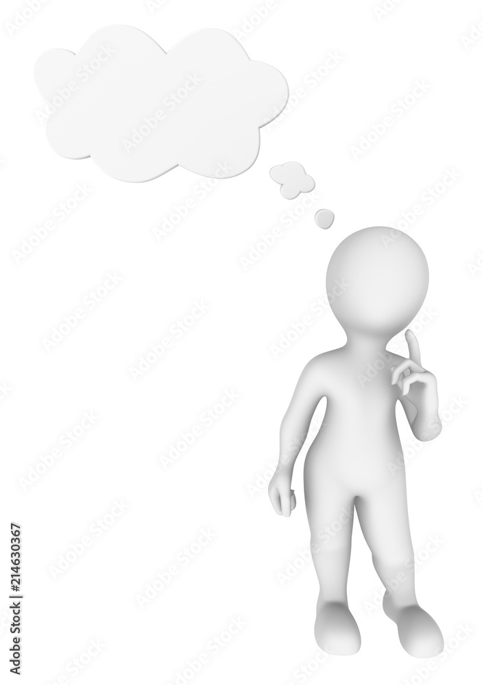 3d man thinking with thought cloud above his head. 3d man thinking with thought cloud above his head.