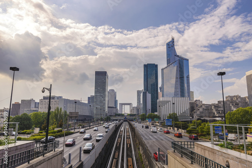 Paris city skyline at La Defrense business district  Paris France