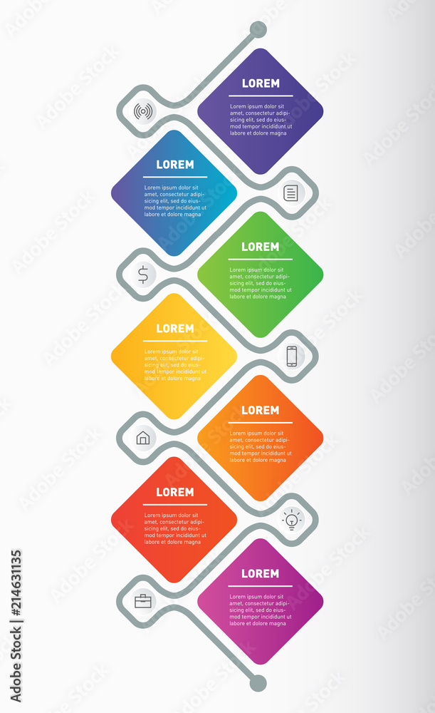 Business presentation Concept with Icons or 7 Steps Vertical Infographic Template. Vector Illustration. Business presentation Concept with Icons or 7 Steps Vertical Infographic Template. Vector Illustration.