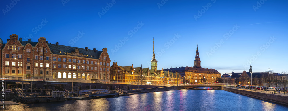 Copenhagen night city skyline panorama at Copenhagen Harbour, Copenhagen Denmark Copenhagen night city skyline panorama at Copenhagen Harbour, Copenhagen Denmark