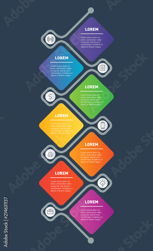 7 Steps Vertical Infographic Template or Business presentation Concept with Icons. Vector Illustration.