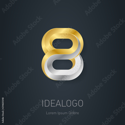 Number 8 logo design template. Gold and Silver Vector illustration.