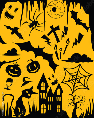 Illustrations for Halloween Set On Yellow Background.