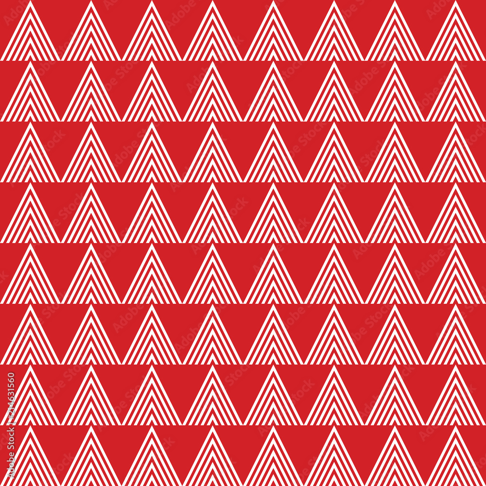 Red seamless vector pattern with white outlined triangles