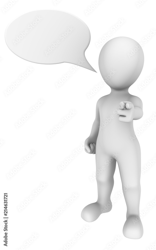 3d man pointing a finger at you with chat bubble. 3d illustratio 3d man pointing a finger at you with chat bubble. 3d illustratio