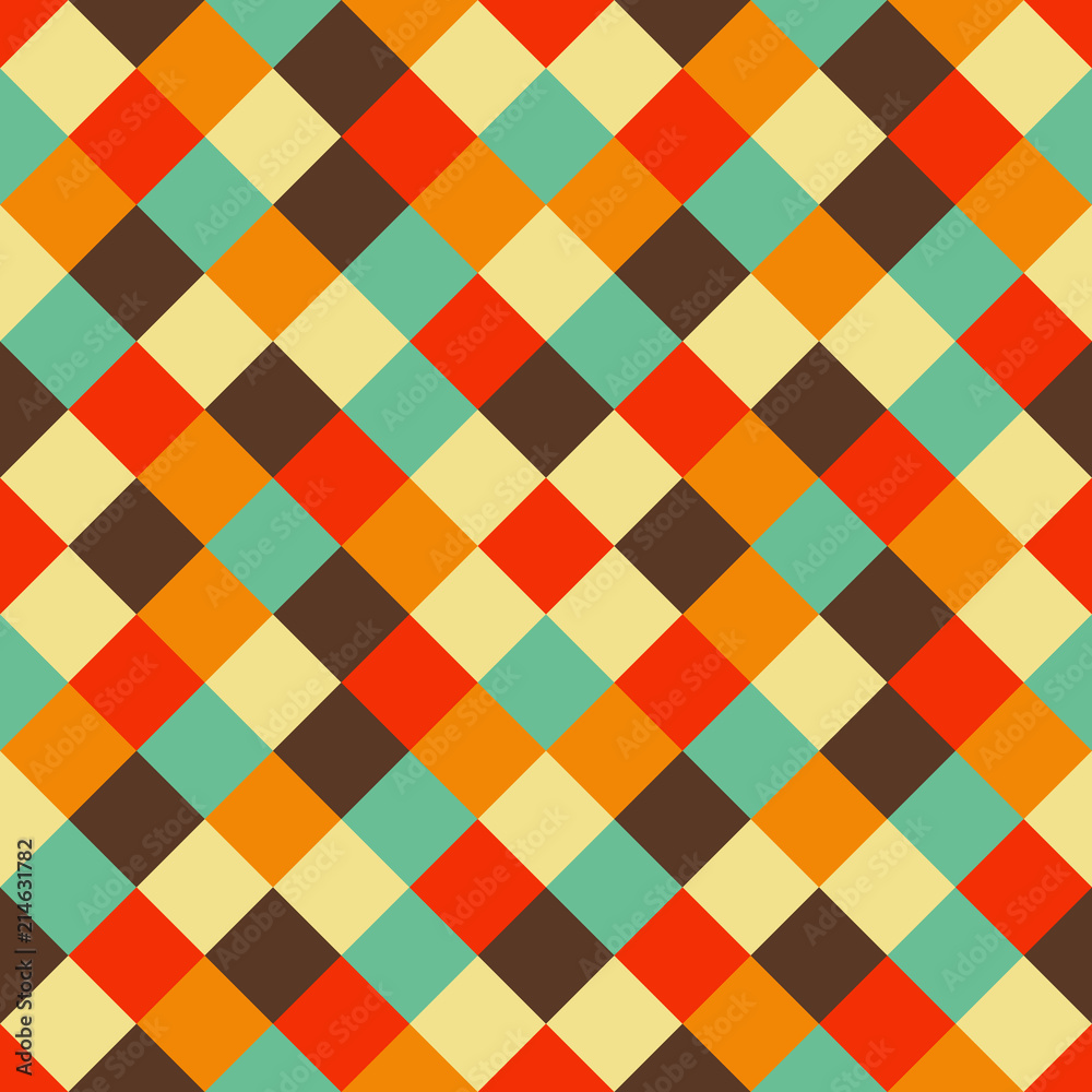 Geometric vector seamless pattern with square shapes in bright p Geometric vector seamless pattern with square shapes in bright p