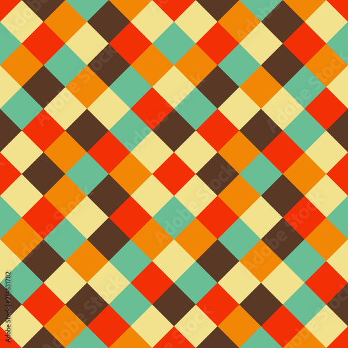 Geometric vector seamless pattern with square shapes in bright p