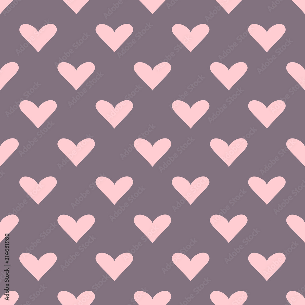 Flat seamless vector pattern with pink hearts