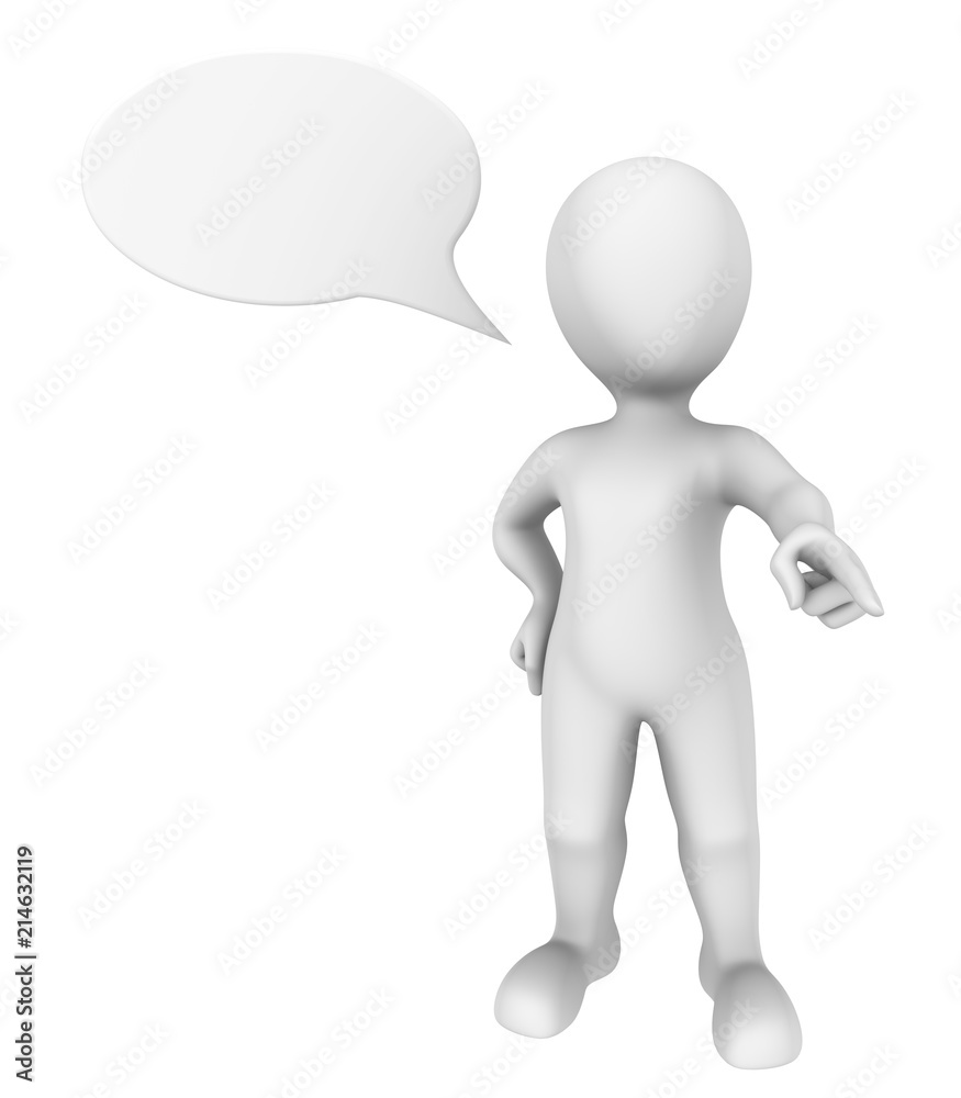 3d man with speech bubble above his head gives the order. 3d man with speech bubble above his head gives the order.