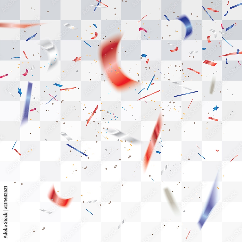 Blurred white,red and blue confetti isolated on transparent background