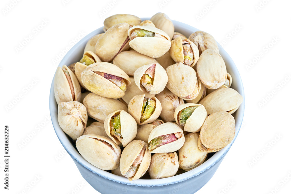 Pistachio nuts isolated over white background. Top view Pistachio nuts isolated over white background. Top view