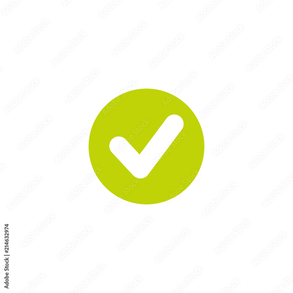 Valid Seal icon. Green tick. Flat OK sticker icon. Isolated on white. Accept button. Valid Seal icon. Green tick. Flat OK sticker icon. Isolated on white. Accept button.