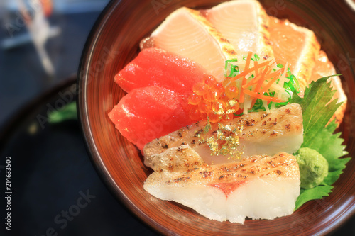 Kanazawa Kaisendon sushi rice bowl with gold leaf flake decoration