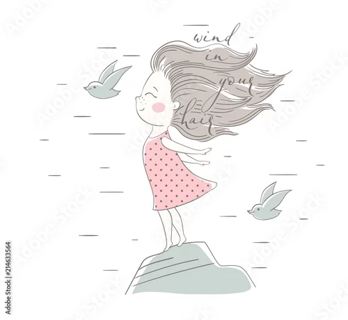 Obraz Wiatr wieje włosy uroczej dziewczyny