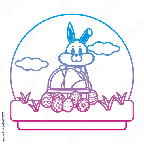 degraded line rabbit with hamper and eggs easter decoration
