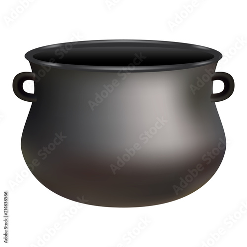 Black cauldron mockup. Realistic illustration of black cauldron vector mockup for web design isolated on white background