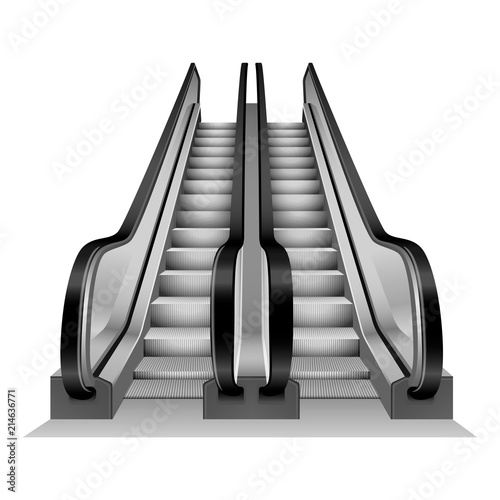 Escalator stairs mockup. Realistic illustration of escalator stairs vector mockup for web design isolated on white background