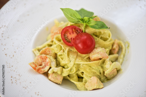 Pasta with shrimp sauce and...