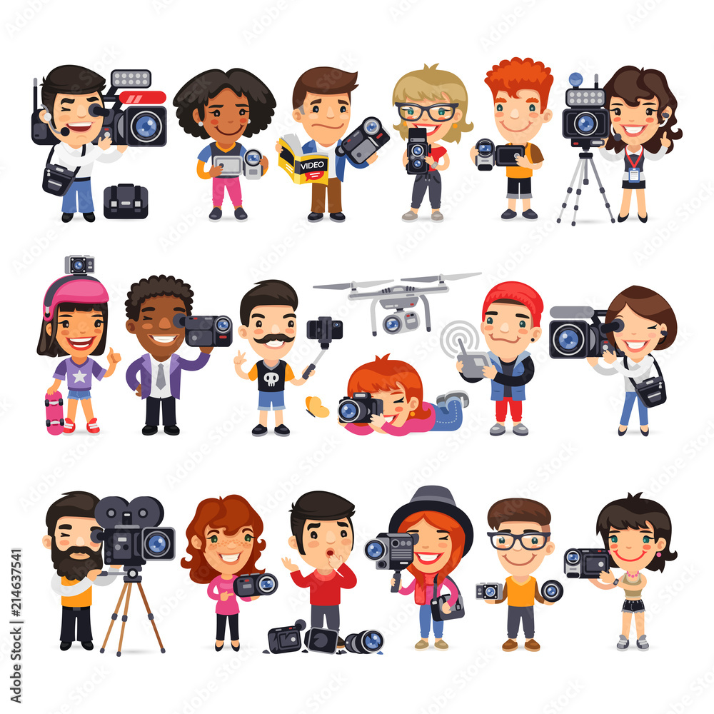 Cameramen Flat Cartoon Characters Cameramen Flat Cartoon Characters