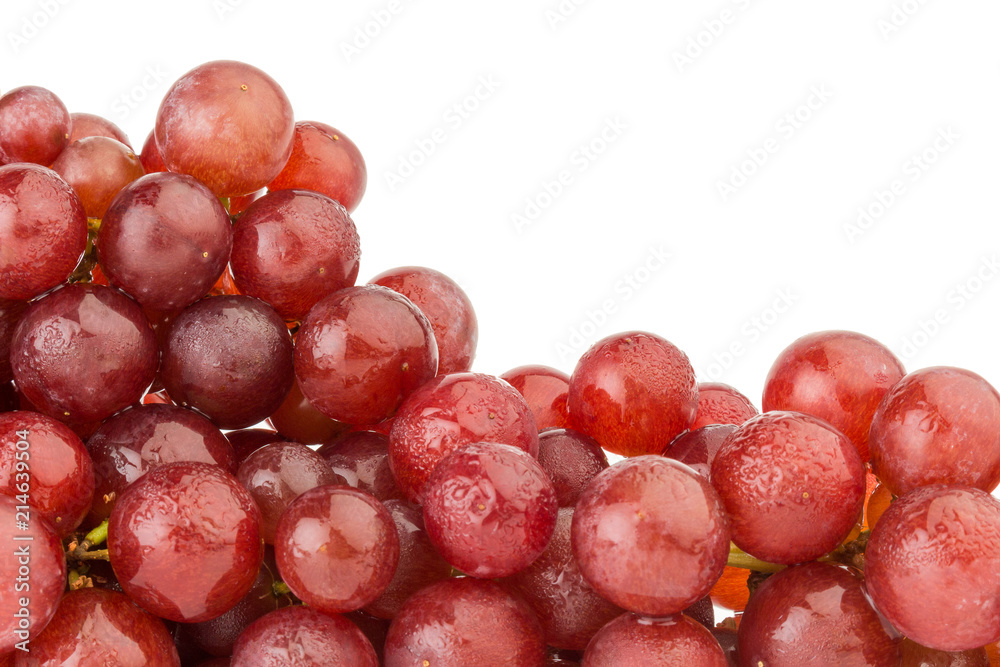 grapes seedless red with water drop isolated on white background