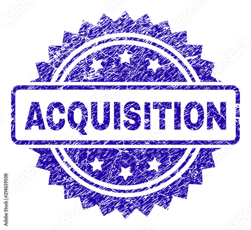 ACQUISITION stamp imprint with grunge style. Blue vector rubber seal print of ACQUISITION caption with grunge texture.