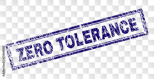 ZERO TOLERANCE stamp seal watermark with rubber print style and double framed rectangle shape. Stamp is placed on a transparent background.