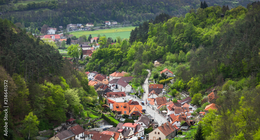 Karlstejn village panorama, bird eye view