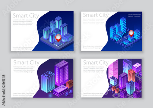 Template business card ultraviolet 3d shape background ultra violet design of skyscraper isometric violet illustration urban of street modern city concept