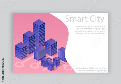 Template business card ultraviolet 3d shape background ultra violet design of skyscraper isometric violet illustration urban of street modern city concept