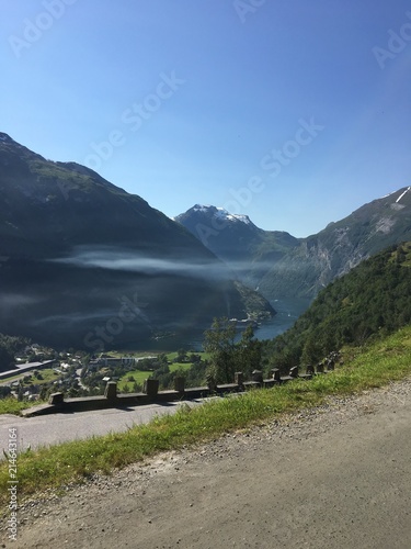 Mist over Geiranger Village in Norway