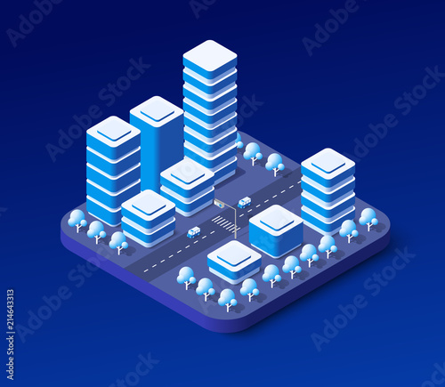 Isometric ultraviolet city of violet colors 3d building modern town street, urban road architecture. Vector illustration map of isometry for the business design concept.