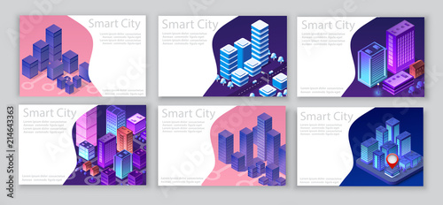 Template business card ultraviolet 3d shape background ultra violet design of skyscraper isometric violet illustration urban of street modern city concept
