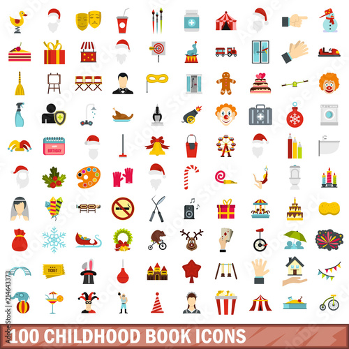 100 childhood book icons set in flat style for any design vector illustration