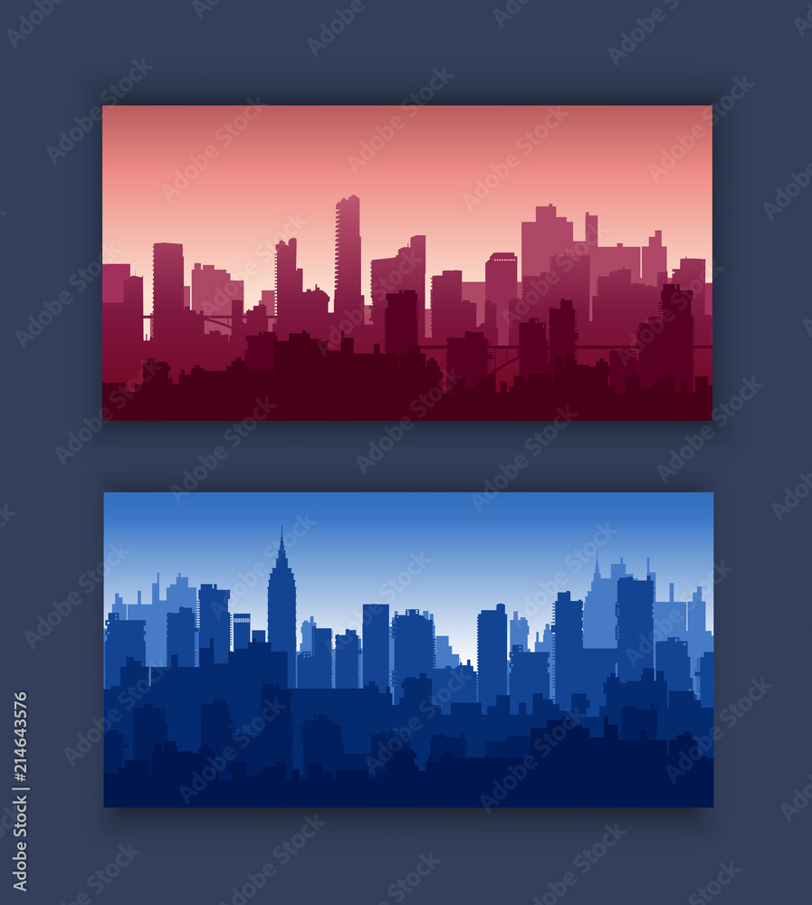 Modern city skyscrapers set silhouette object for design, presentation, real estate agency