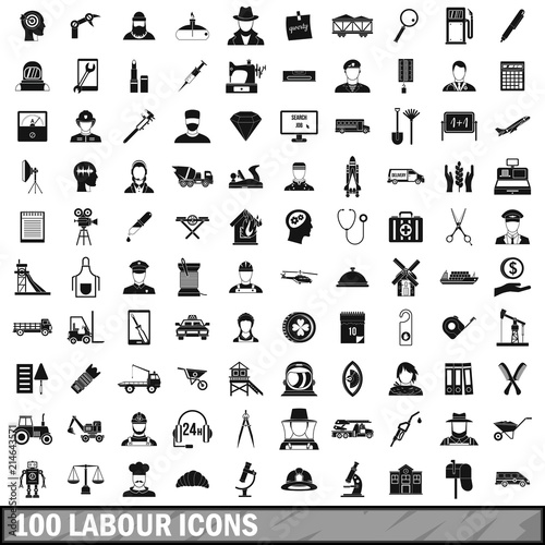 100 labour icons set in simple style for any design vector illustration