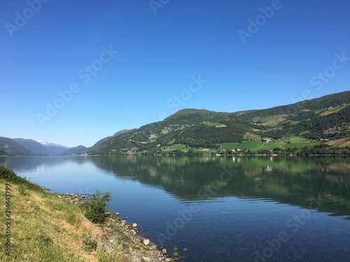 Lake with small village near Trollstigen, Norway