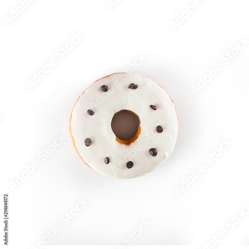 Glazed donut, top view on white background, isolated. Chocolate drawing